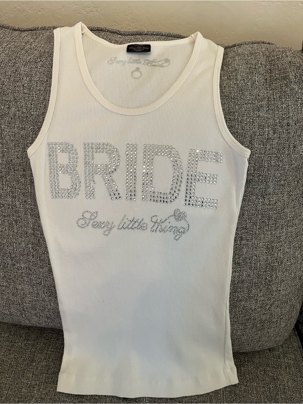 Victoria's Secret White 'BRIDE' Embellished Rib Tank